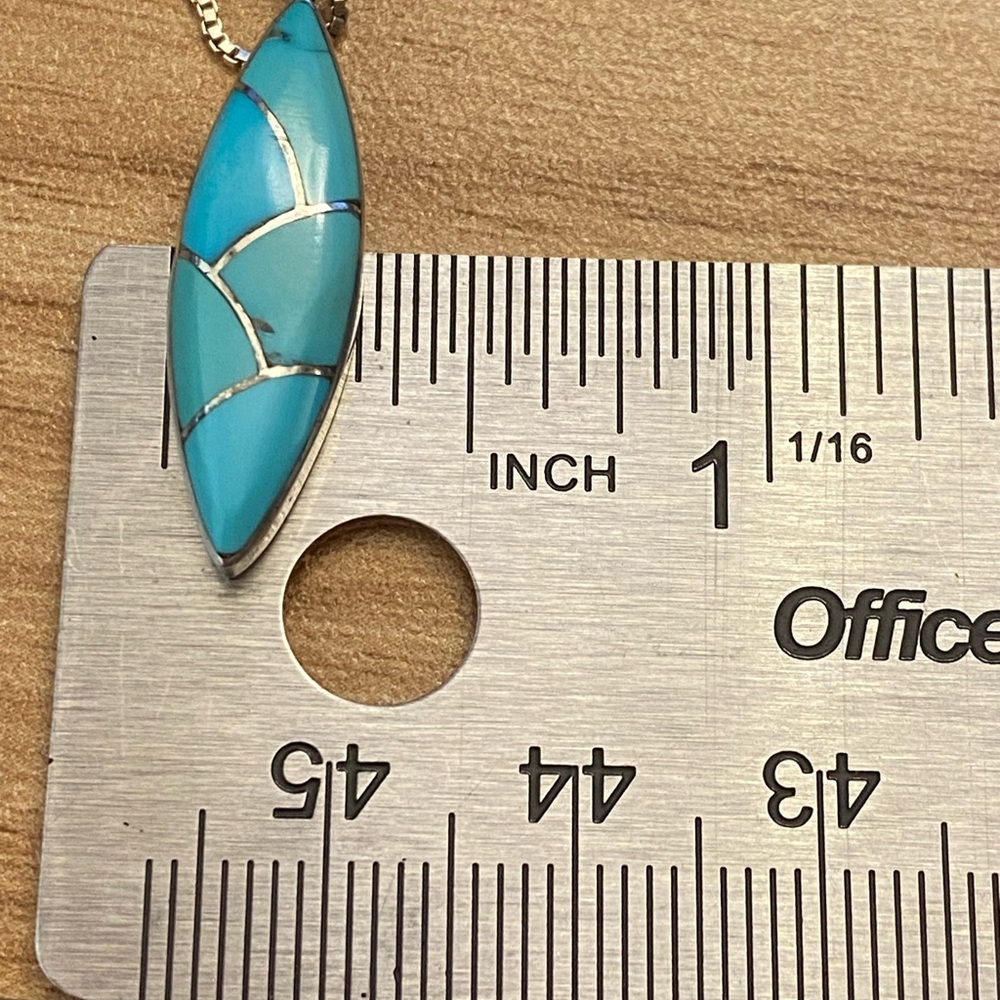 Native Turquoise and 925 Sterling Silver Inlay Pendant Necklace - Picture 4 of 9